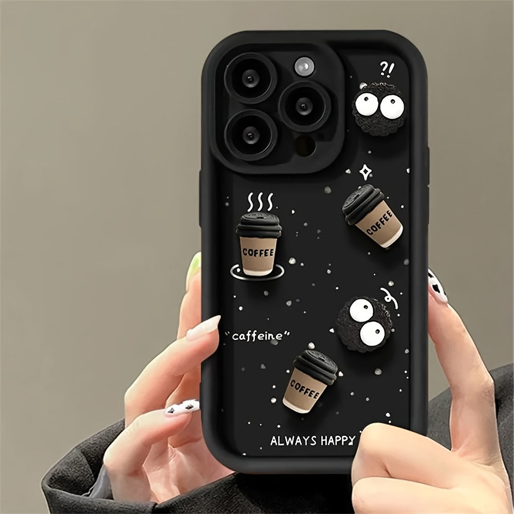 Cute Cartoon 3D Coffee Liquid Silicone Soft Case For iPhone 15 Pro Max 14 Pro Max 13 12 Pro 11 15 14 13 12 X XR Lens Protective Cover