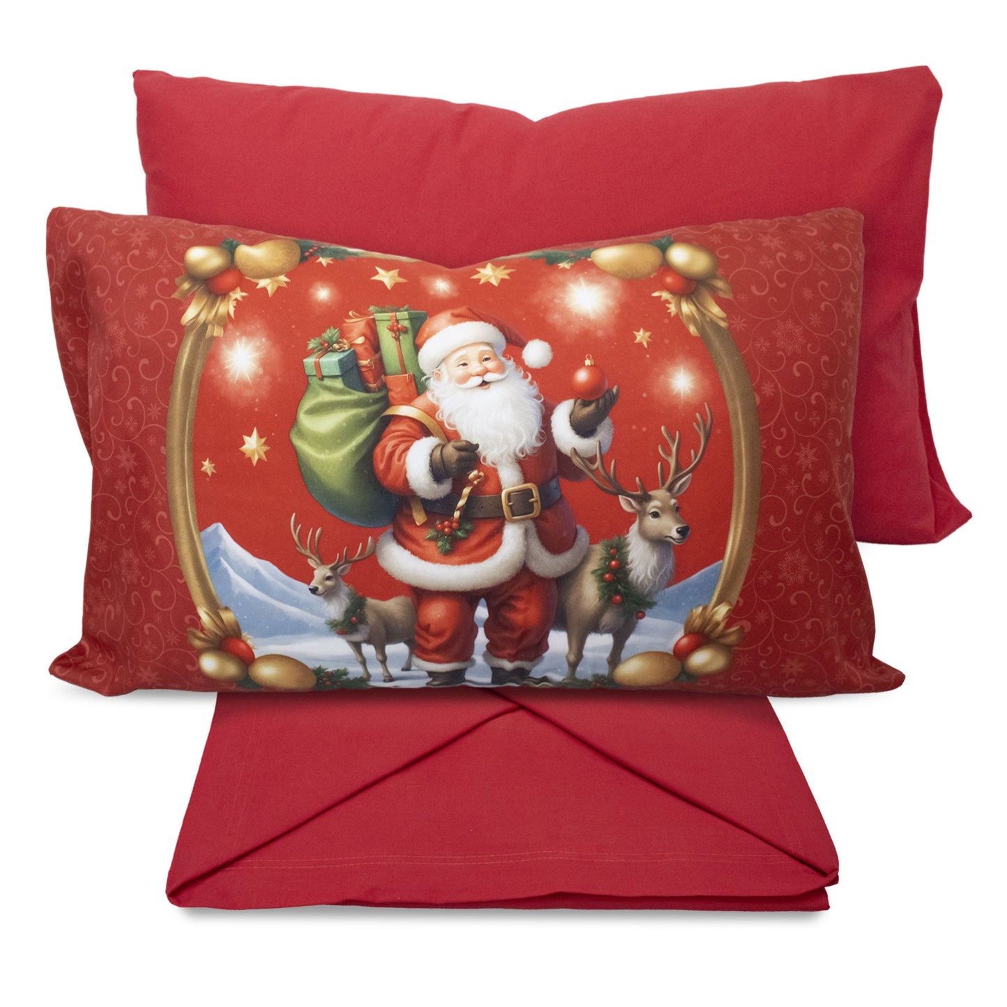 Completo lenzuola natalizio matrimoniale set letto due piazze con 4 federe 7004