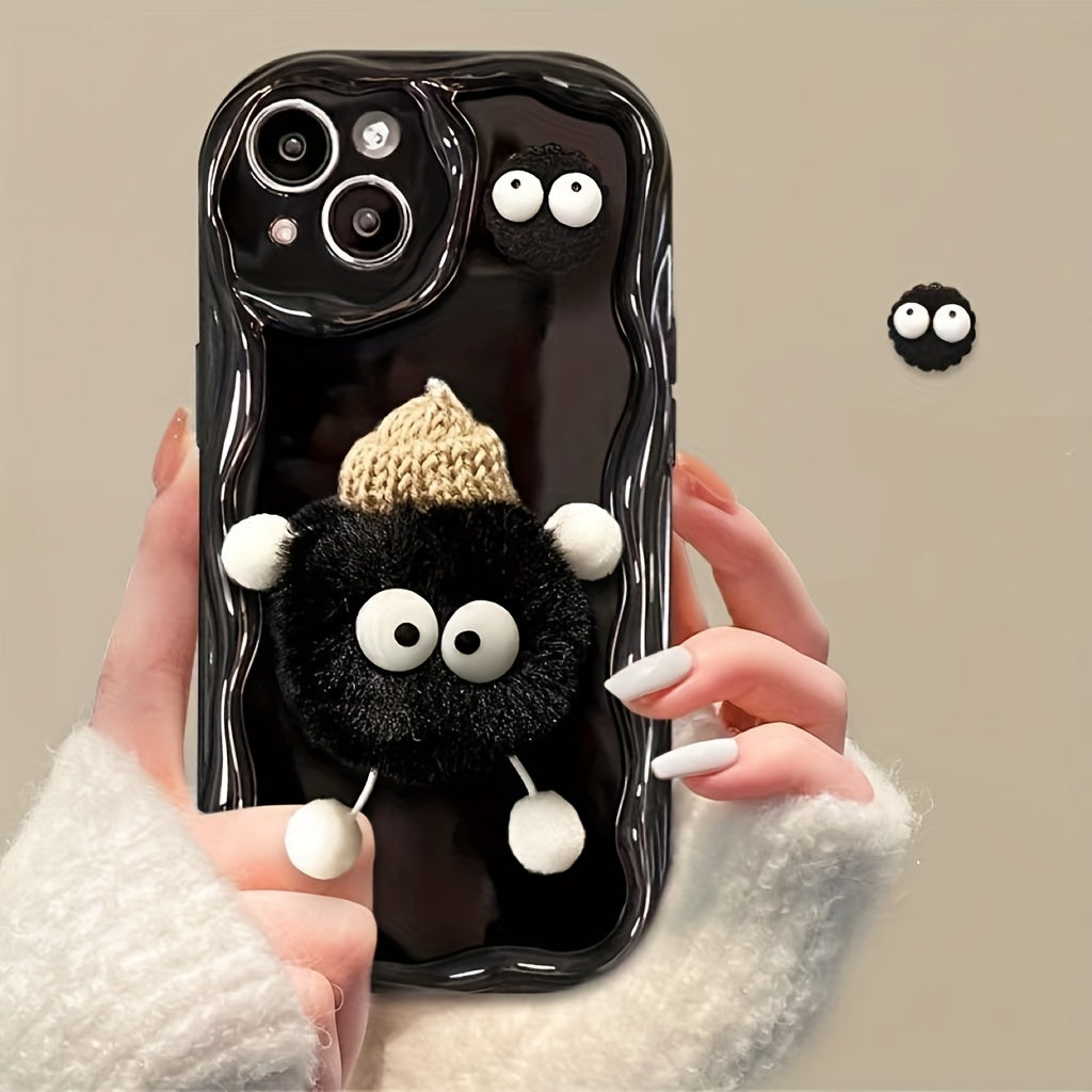 Plush Coal Ball Three-dimensional Doll Case for iPhone 15 PRO MAX Mobile Phone Case 15 Plus Suitable for Apple 14 Soft 13 Set 14PRO Full Package 12 Anti-fall 15PRO Little Fresh 11 Frosted 11promax Cute 15