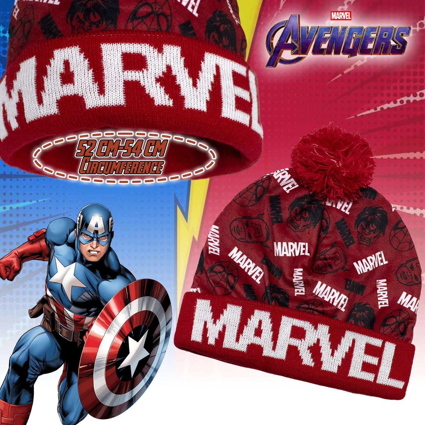Cappello Marvel Avengers con pon Pon per bambino cappellino invernale 7011