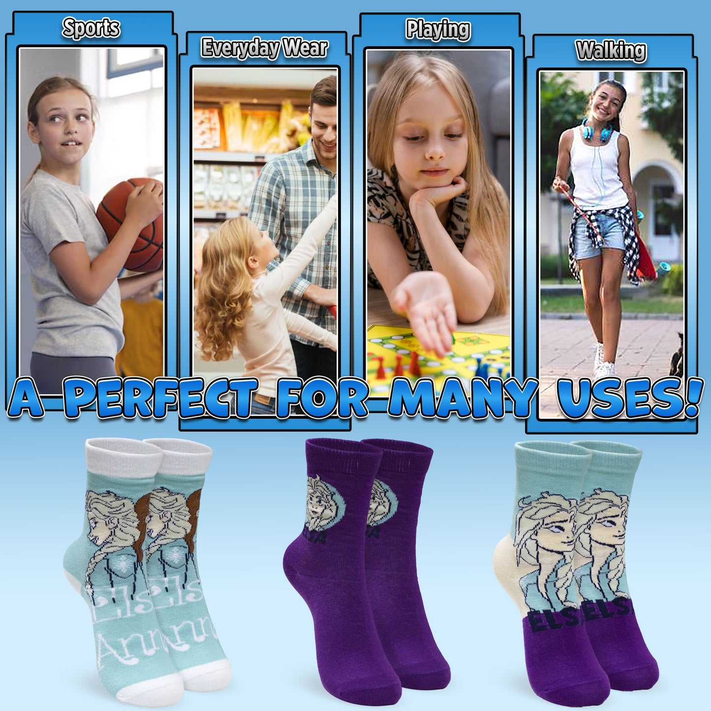 Calzini bambina Disney Frozen Elsa e Anna set 3 paia in cotone 7020