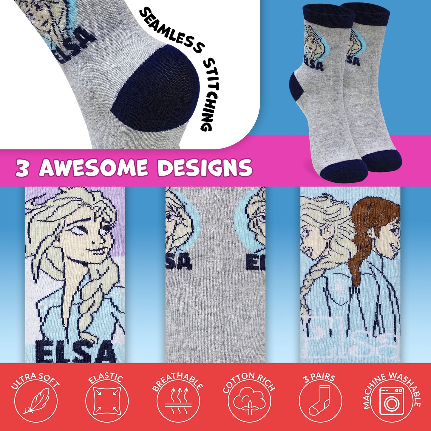 Calzini bambina Disney Frozen Elsa e Anna set 3 paia in cotone 7020