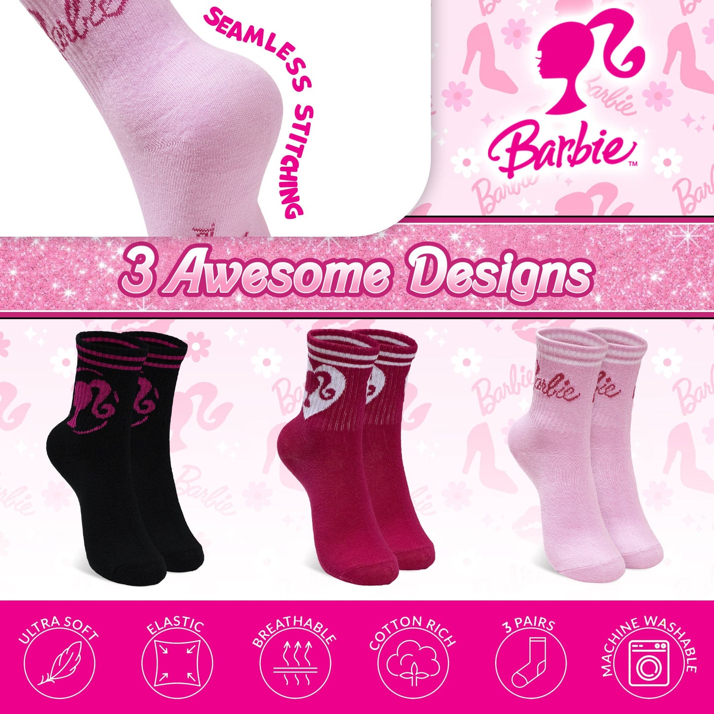 Calzini per bambina Barbie set 3 paia di calze caldo cotone 7021