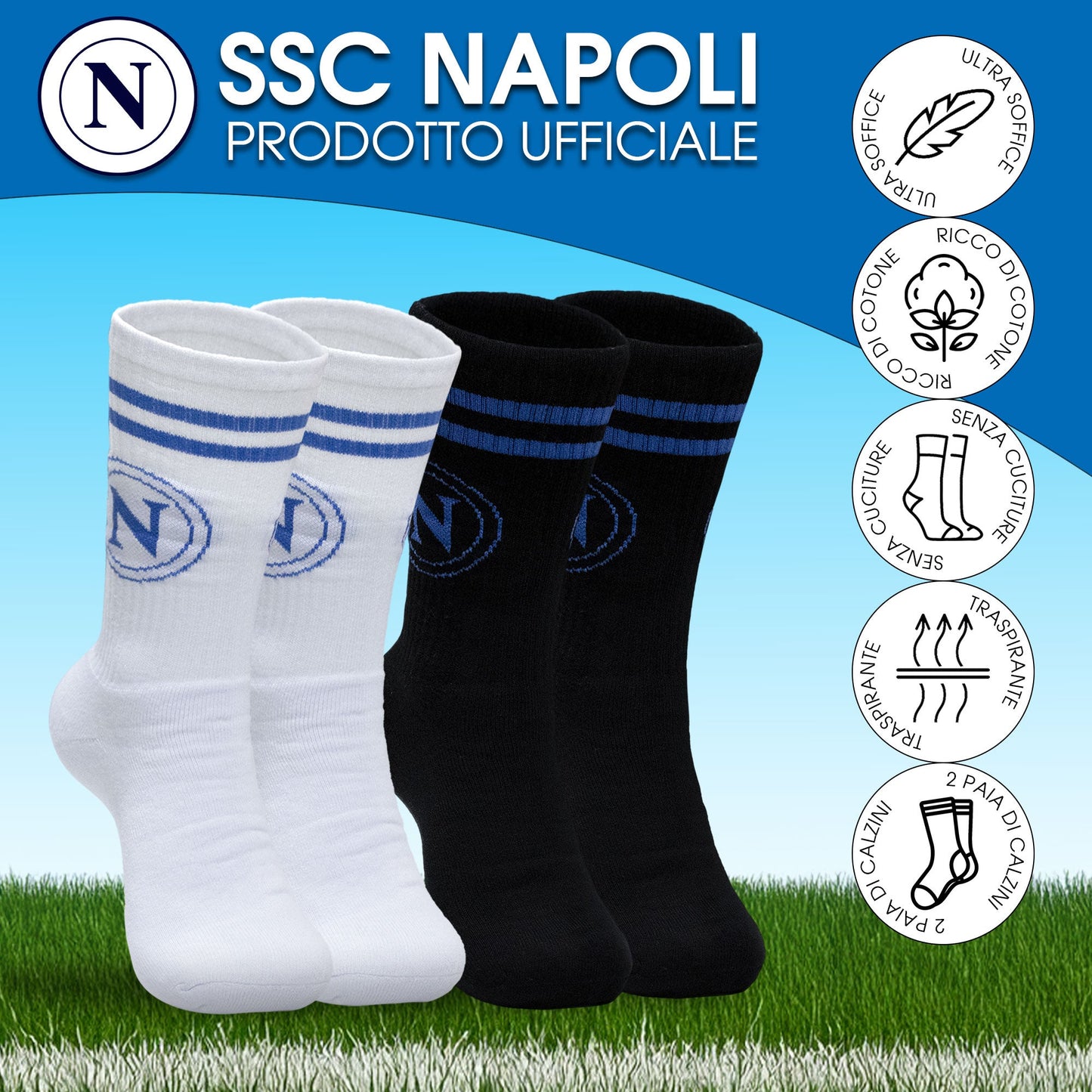 Calzini SSC Napoli in spugna di cotone set da 2 paia unisex adulto 7023