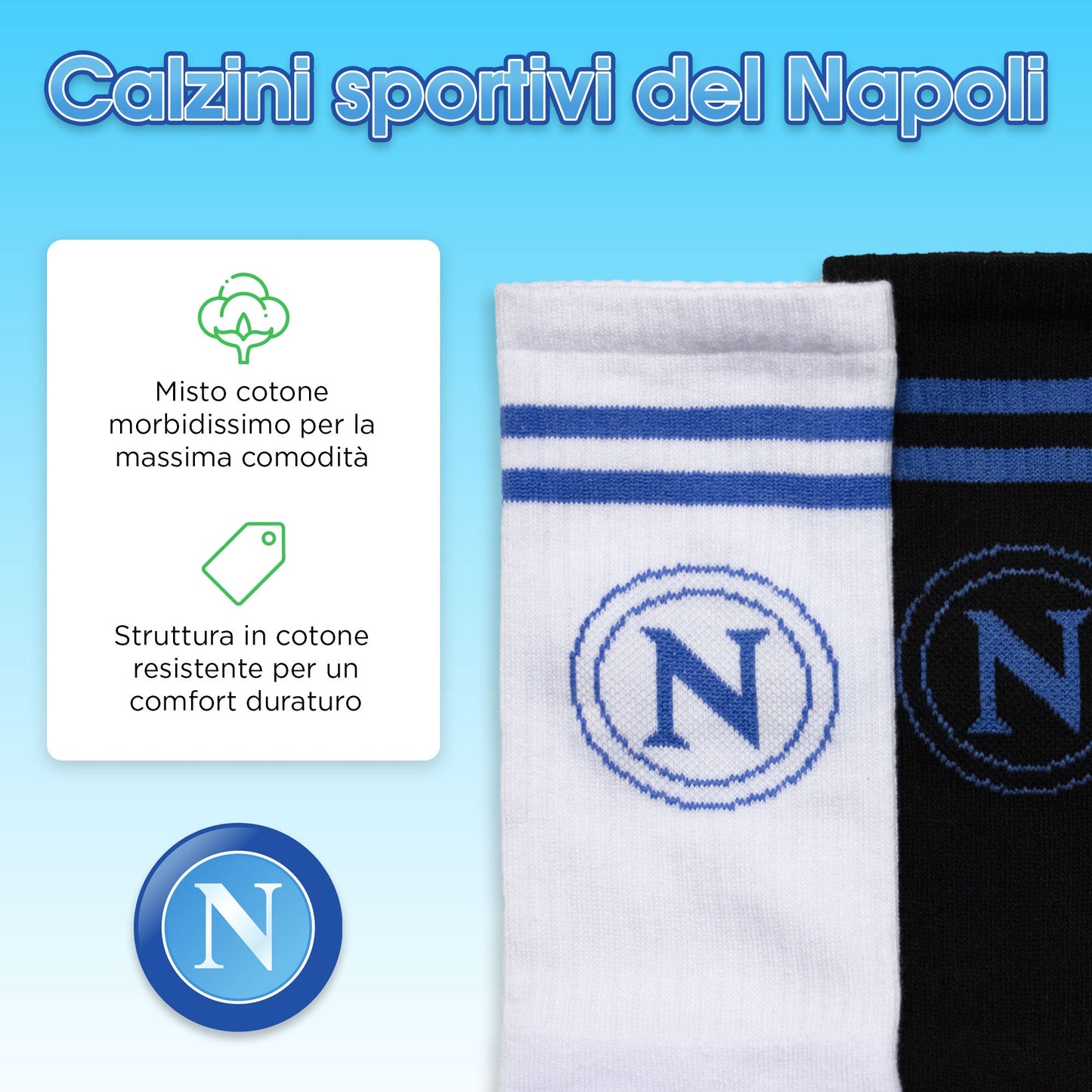 Calzini SSC Napoli in spugna di cotone set da 2 paia unisex adulto 7023
