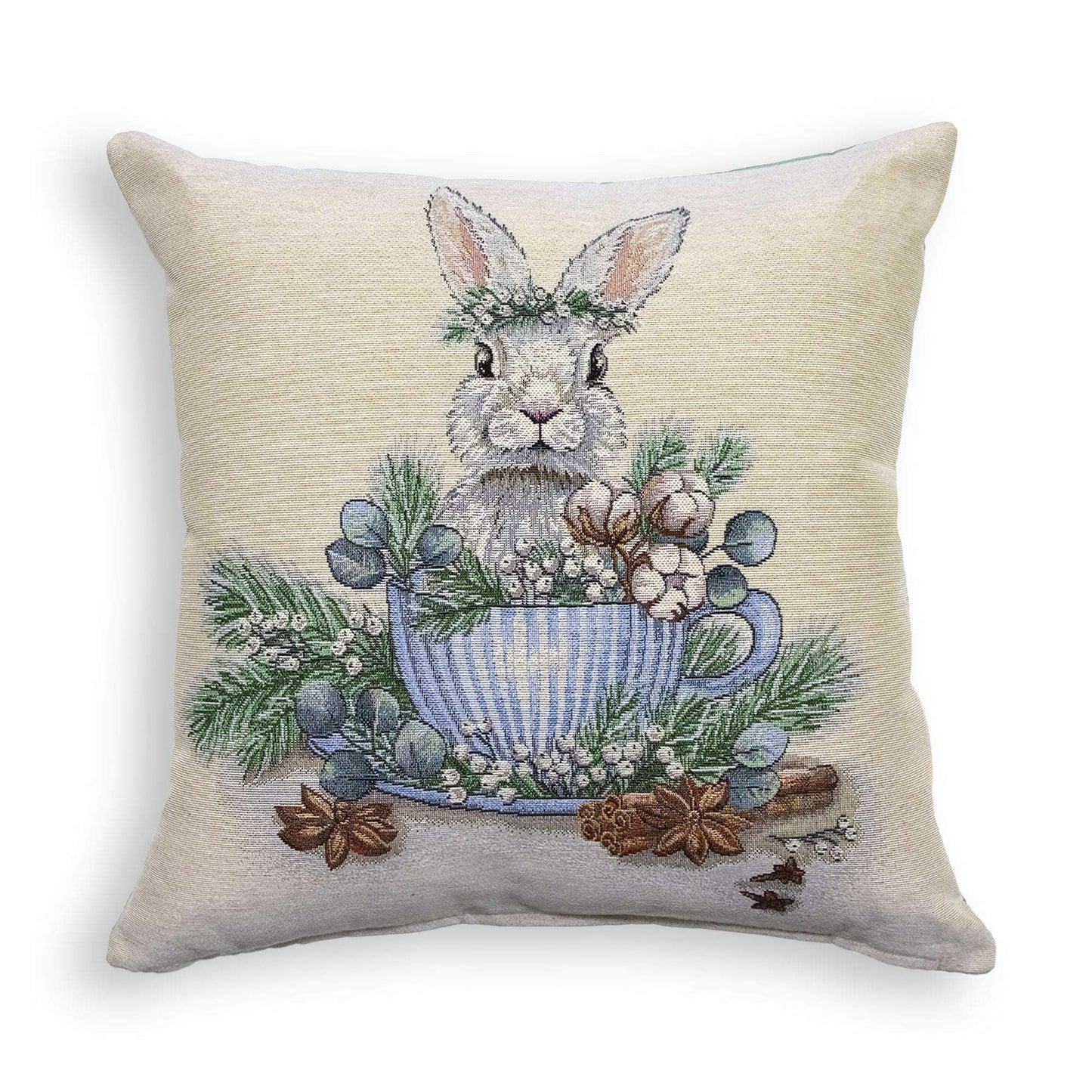 Cuscino arredo pasquale in gobelin decorazione Pasqua coniglio in tazza 7026