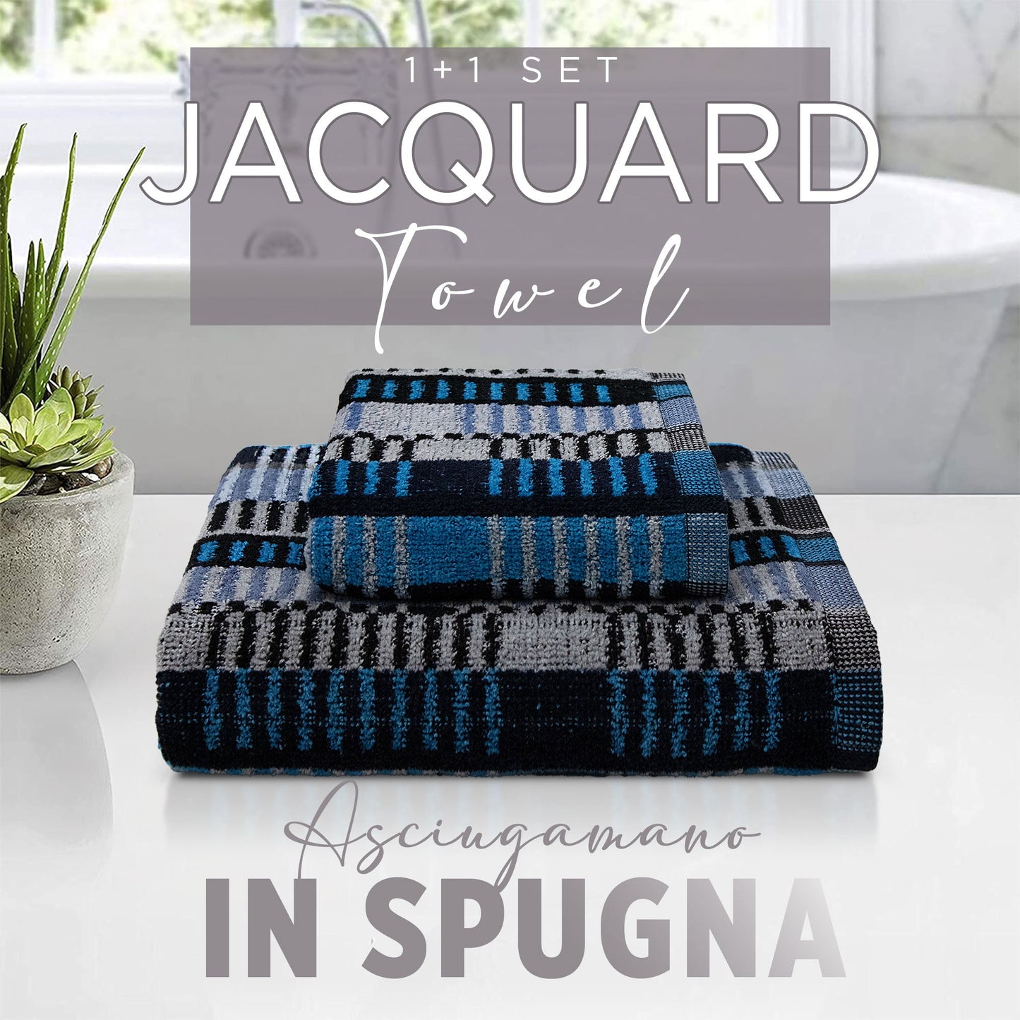 Asciugamani bagno Set 1+1 in spugna cinigliata e velluto Viso e Ospite 7033