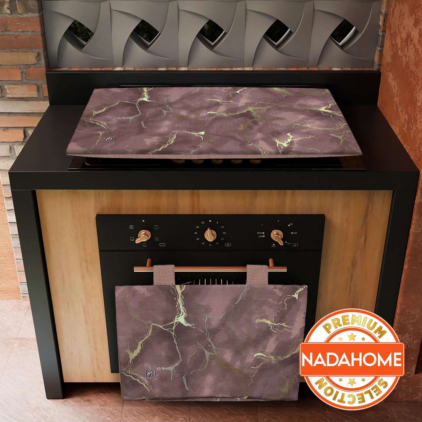 Set Copriforno e Coprifornelli cucina imbottiti effetto marmo marmorizzato 7046