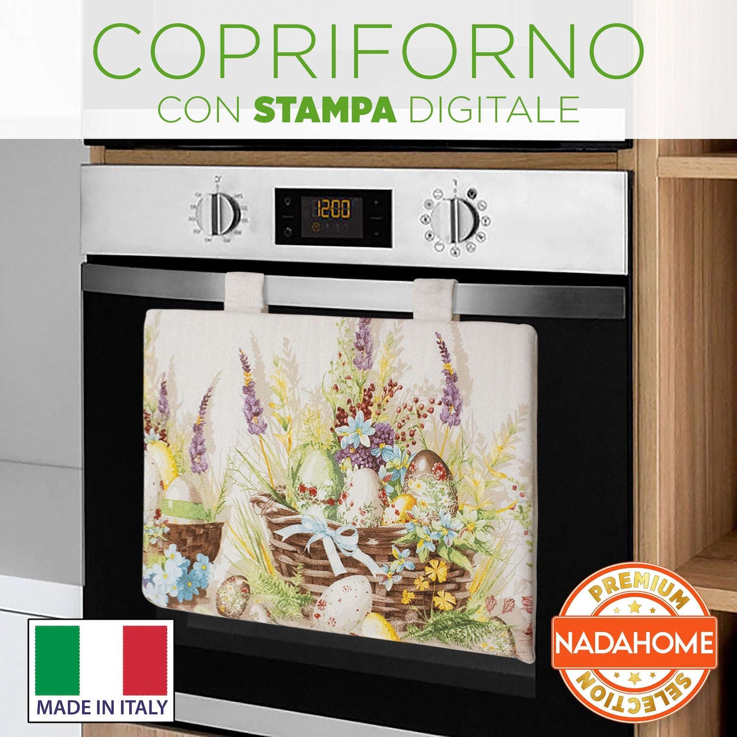Copriforno cucina Pasquale imbottito stampa digitale Pasqua in cotone 7061