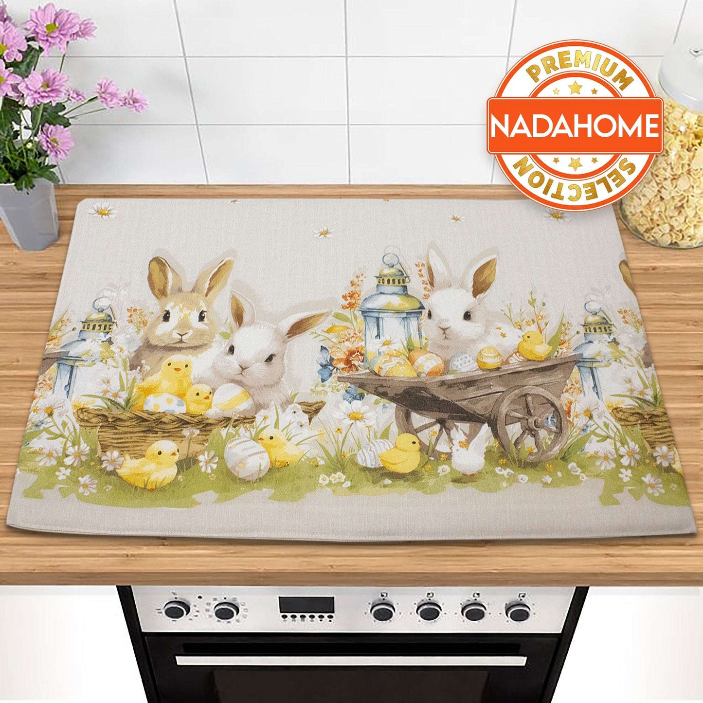 Coprifornelli cucina Pasquale imbottito stampa digitale Pasqua in cotone 7065