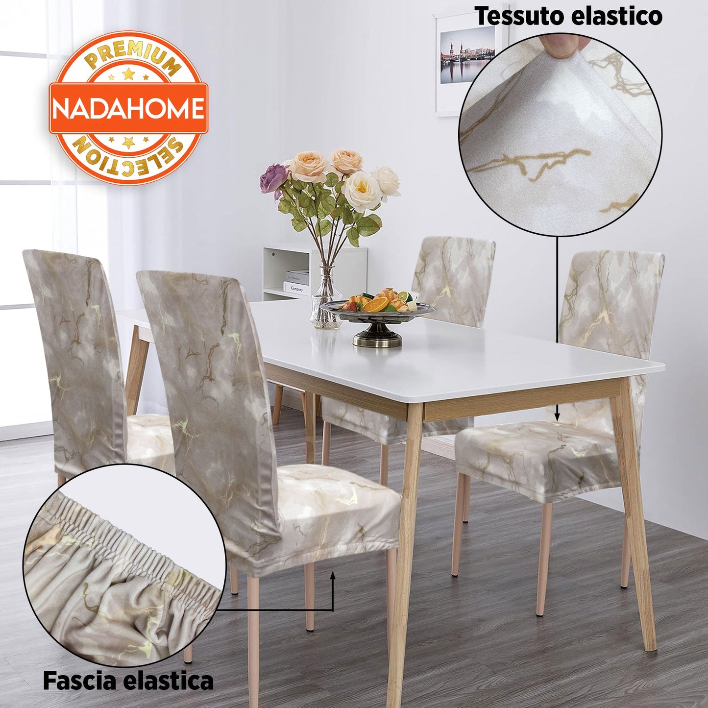 Coprisedia effetto marmo Velour elastico 2 pezzi Vesti sedia marmorizzato 7072