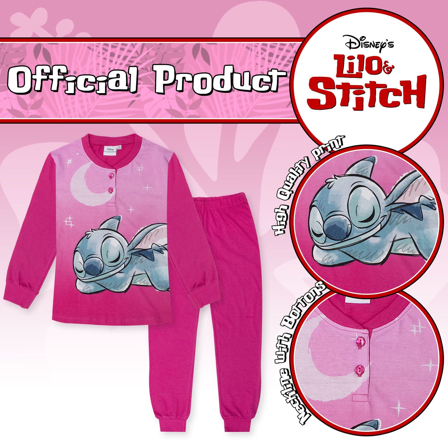 Pigiama per Bambina Disney Lilo e Stitch in Cotone Leggero a maniche lunghe 7074
