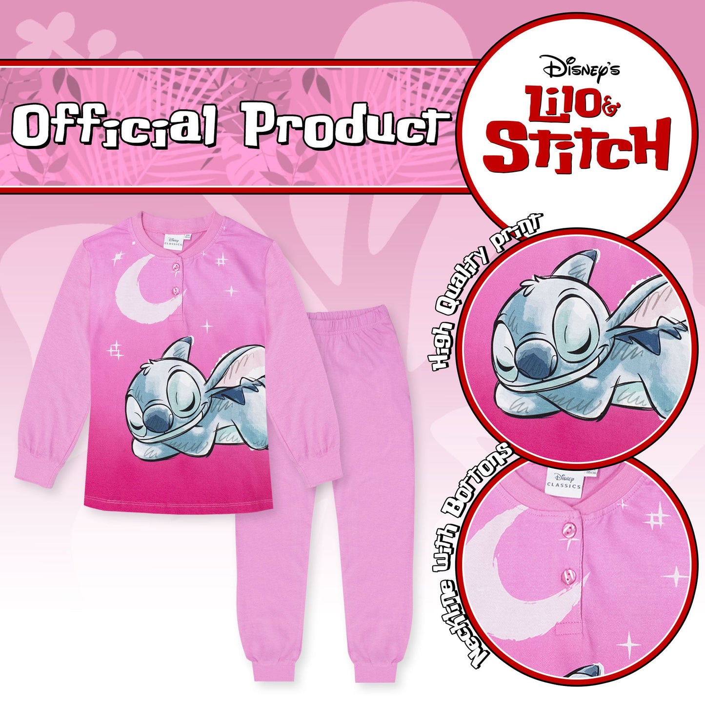 Pigiama per Bambina Disney Lilo e Stitch in Cotone Leggero a maniche lunghe 7074