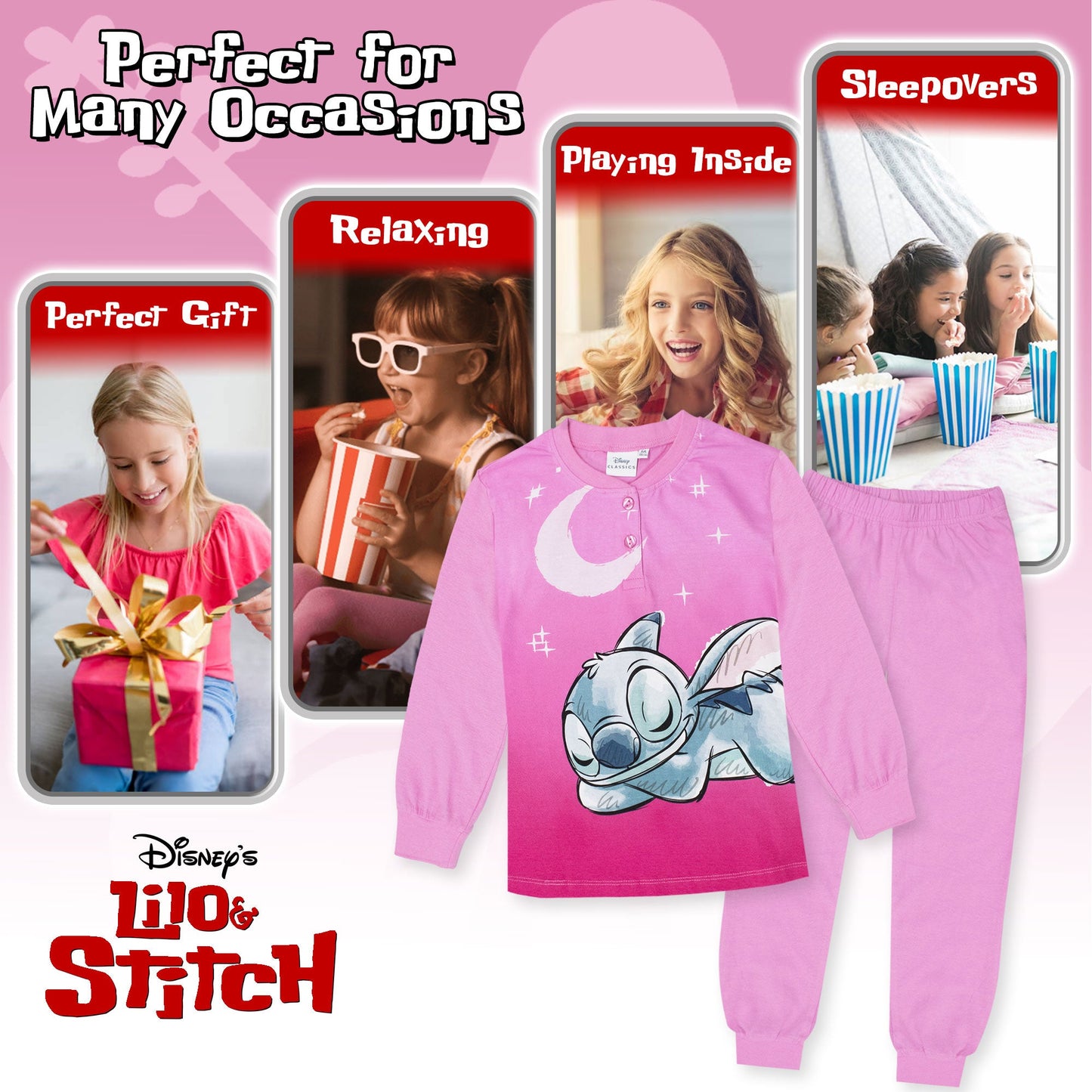 Pigiama per Bambina Disney Lilo e Stitch in Cotone Leggero a maniche lunghe 7074