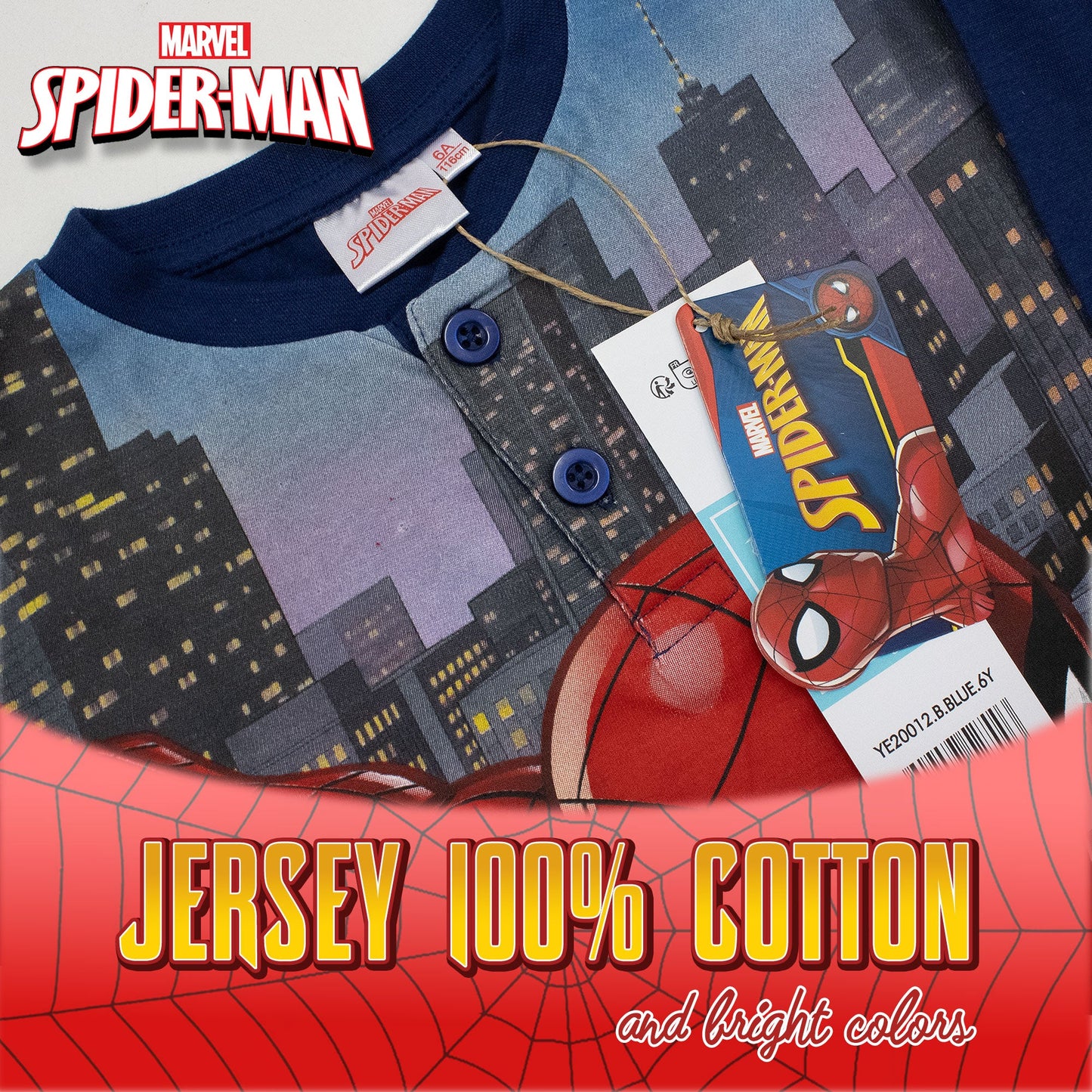 Pigiama Marvel Spiderman per bambino in cotone leggero a maniche lunghe 7075