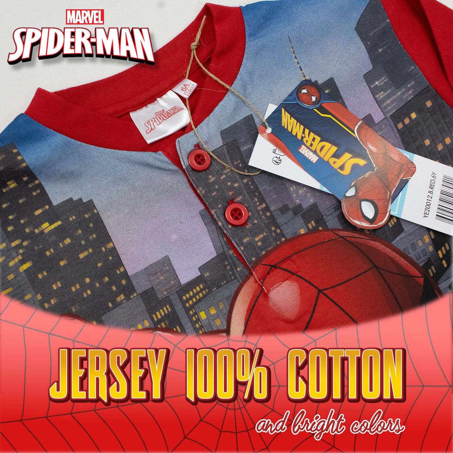Pigiama Marvel Spiderman per bambino in cotone leggero a maniche lunghe 7075