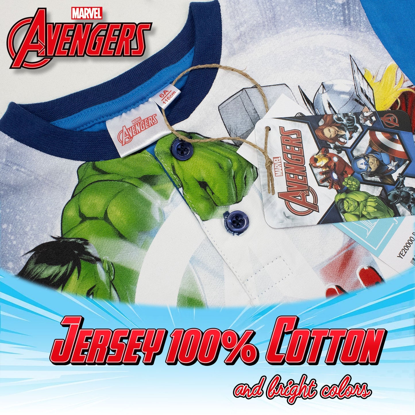 Pigiama Marvel Avengers corto per bambino in cotone leggero a maniche corte 7077