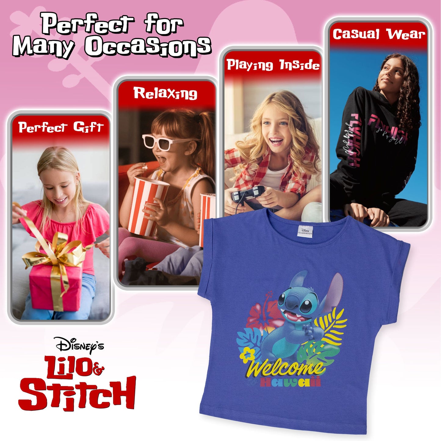 T-shirt Disney Lilo e Stitch bambina maglia maniche corte in cotone 7081