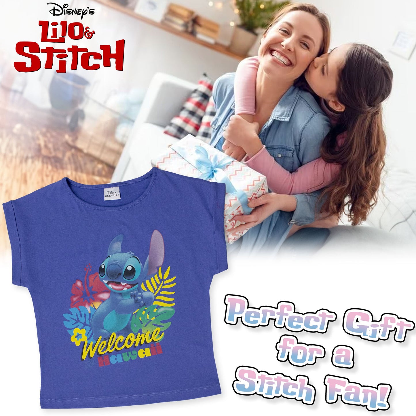 T-shirt Disney Lilo e Stitch bambina maglia maniche corte in cotone 7081