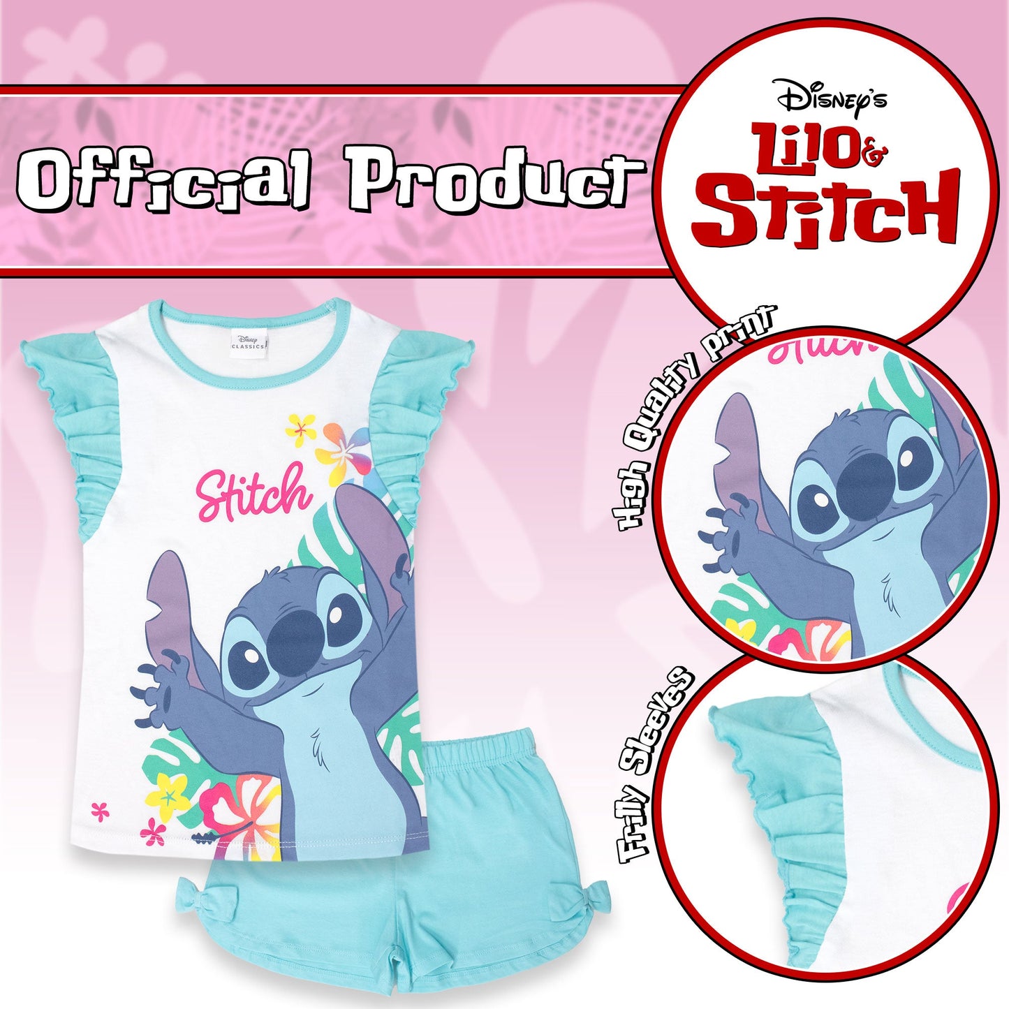 Pigiama Bambina Disney Lilo e Stitch in Cotone Leggero corto con volant 7083