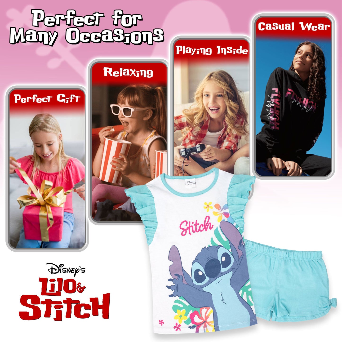 Pigiama Bambina Disney Lilo e Stitch in Cotone Leggero corto con volant 7083