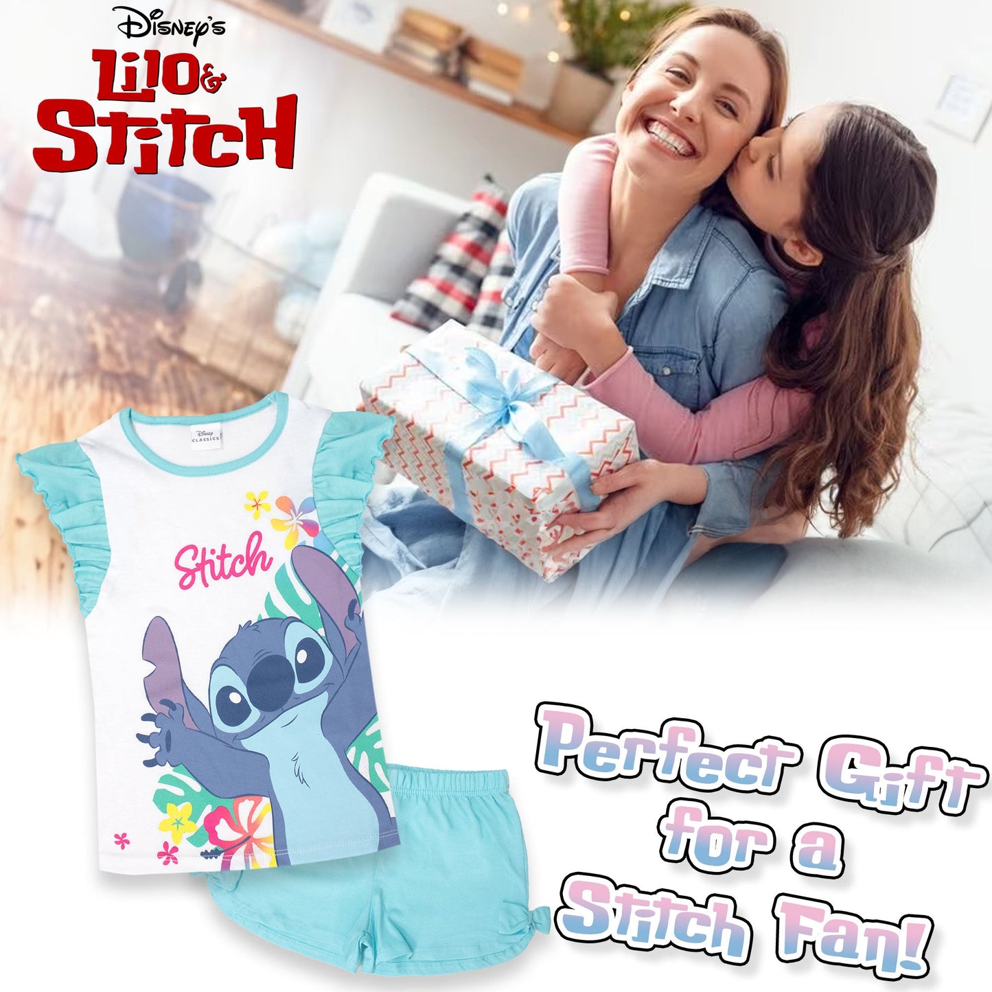 Pigiama Bambina Disney Lilo e Stitch in Cotone Leggero corto con volant 7083