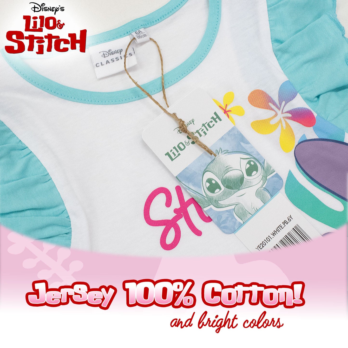 Pigiama Bambina Disney Lilo e Stitch in Cotone Leggero corto con volant 7083