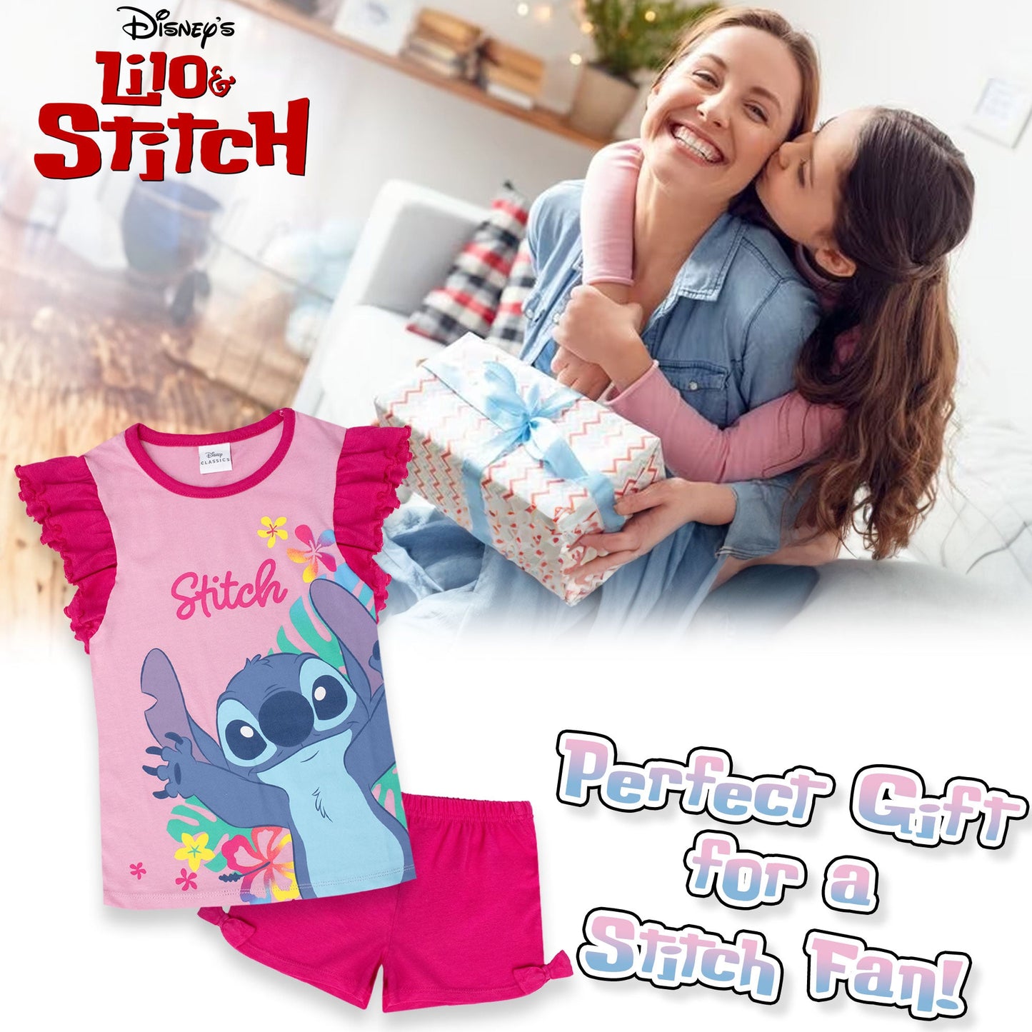Pigiama Bambina Disney Lilo e Stitch in Cotone Leggero corto con volant 7083