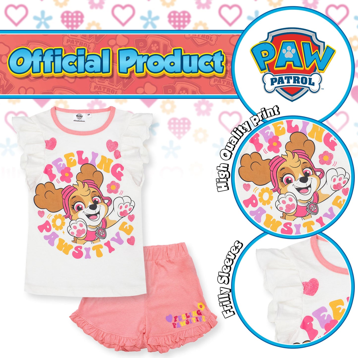 Pigiama Bambina Disney Paw Patrol in Cotone Leggero corto con volant 7084