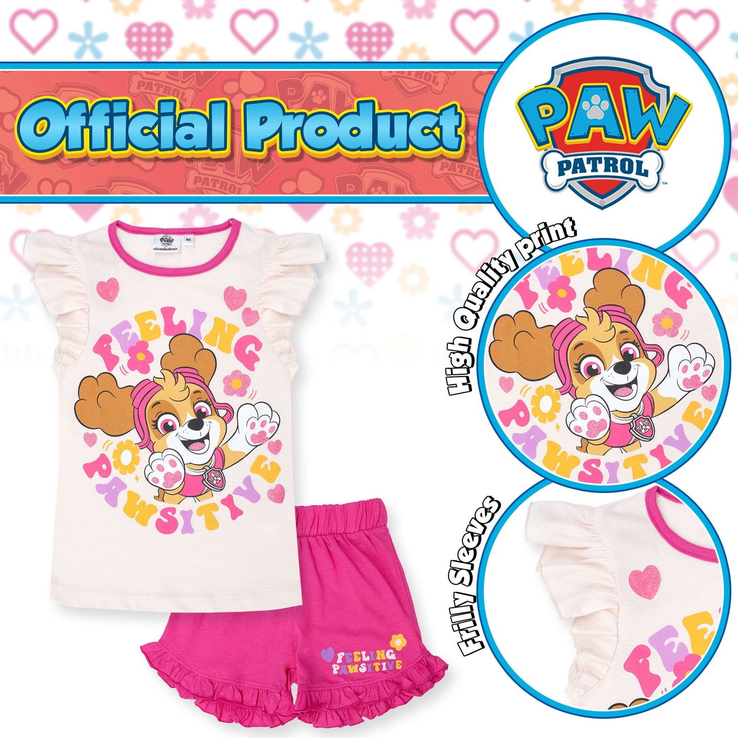Pigiama Bambina Disney Paw Patrol in Cotone Leggero corto con volant 7084