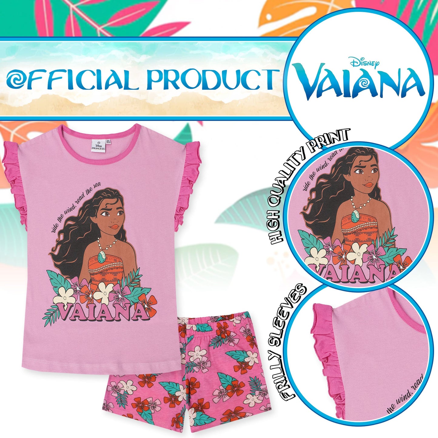 Pigiama Bambina Disney Vaiana Principessa Oceania in Cotone Leggero corto 7085