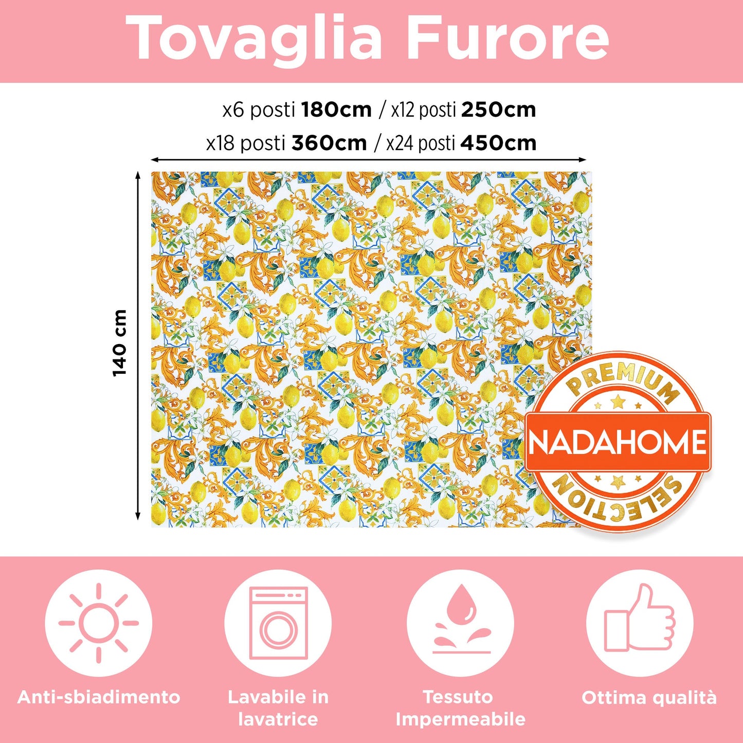Tovaglia antimacchia copritavolo impermeabile vietrese limoni varie misure 7086