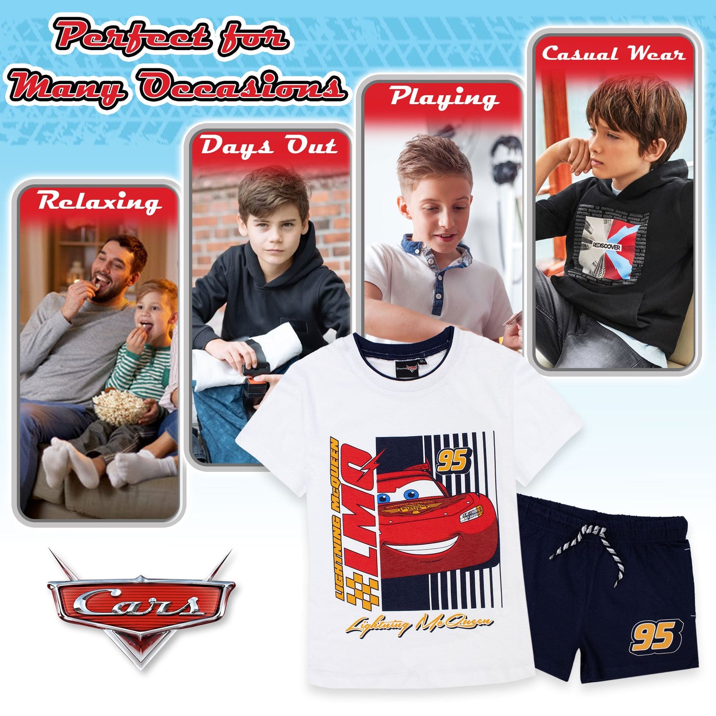 Completo bambino Disney Cars t-shirt e pantalone corto estivo in cotone 7087