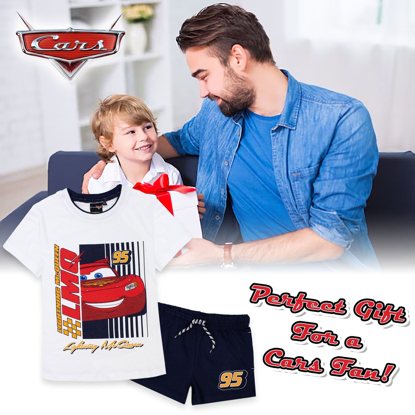 Completo bambino Disney Cars t-shirt e pantalone corto estivo in cotone 7087