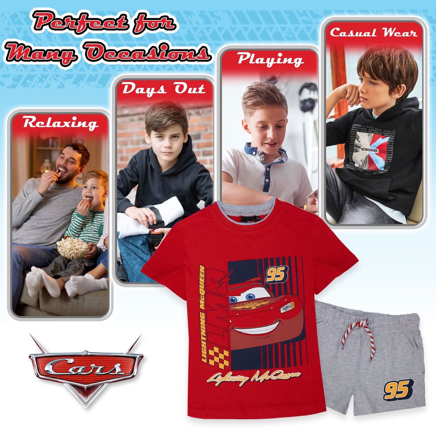 Completo bambino Disney Cars t-shirt e pantalone corto estivo in cotone 7087