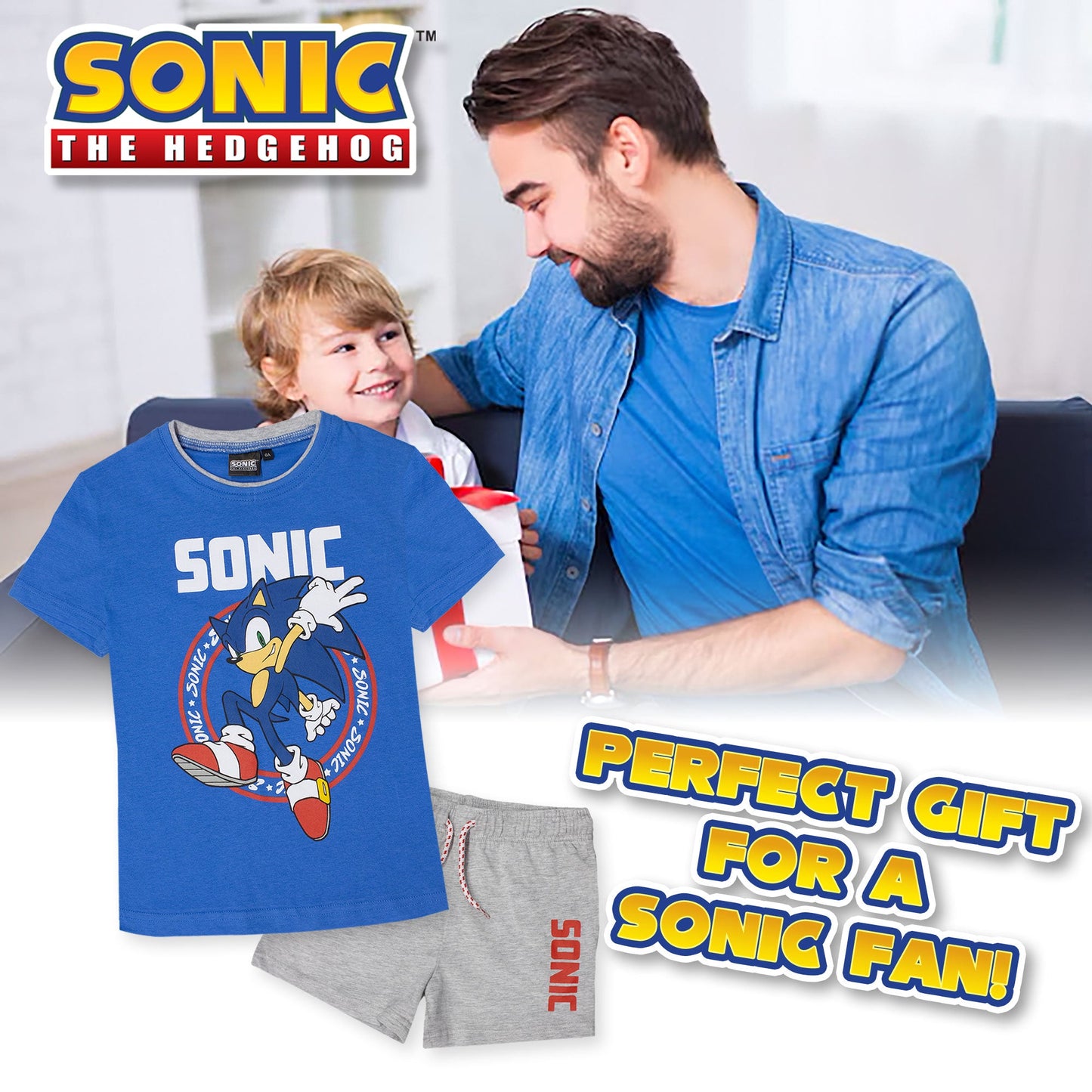 Completo bambino Sega Sonic The Hedgehog t-shirt e pantaloncino estivo cotone 7088