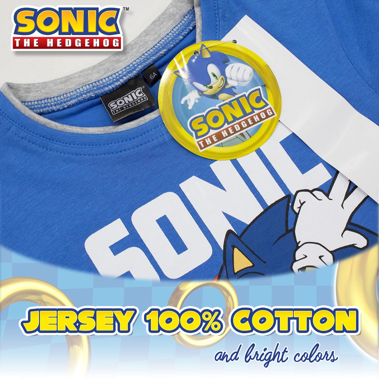 Completo bambino Sega Sonic The Hedgehog t-shirt e pantaloncino estivo cotone 7088