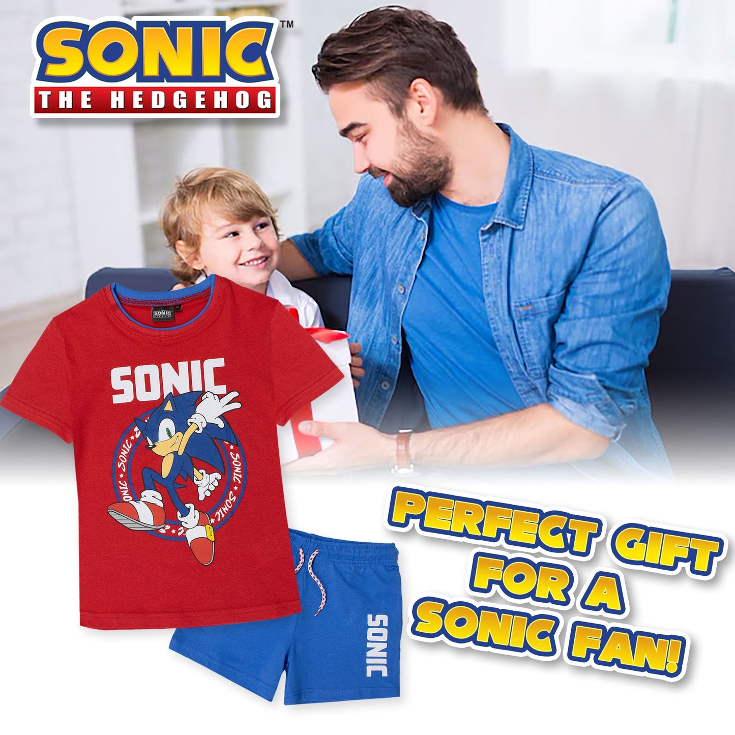 Completo bambino Sega Sonic The Hedgehog t-shirt e pantaloncino estivo cotone 7088