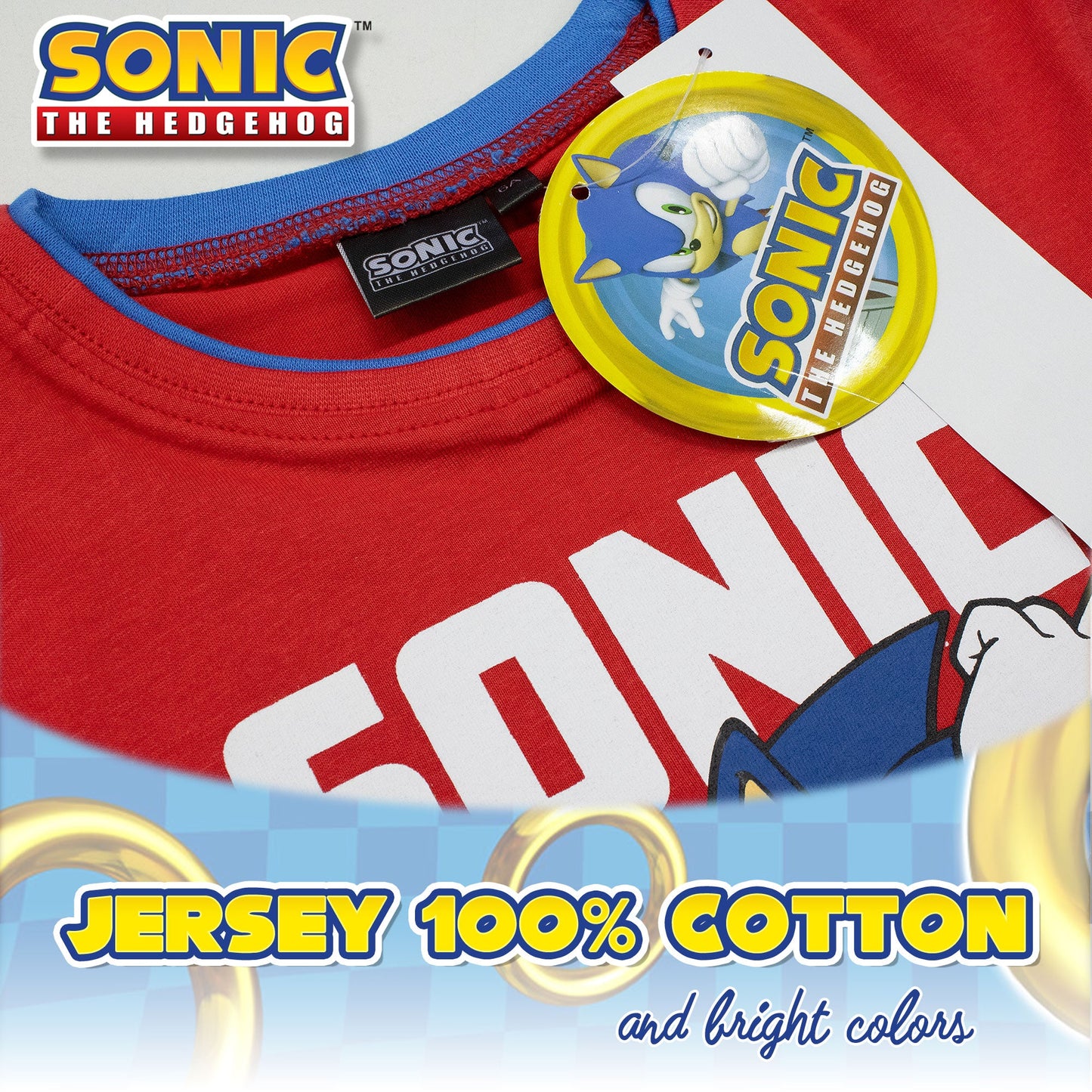 Completo bambino Sega Sonic The Hedgehog t-shirt e pantaloncino estivo cotone 7088