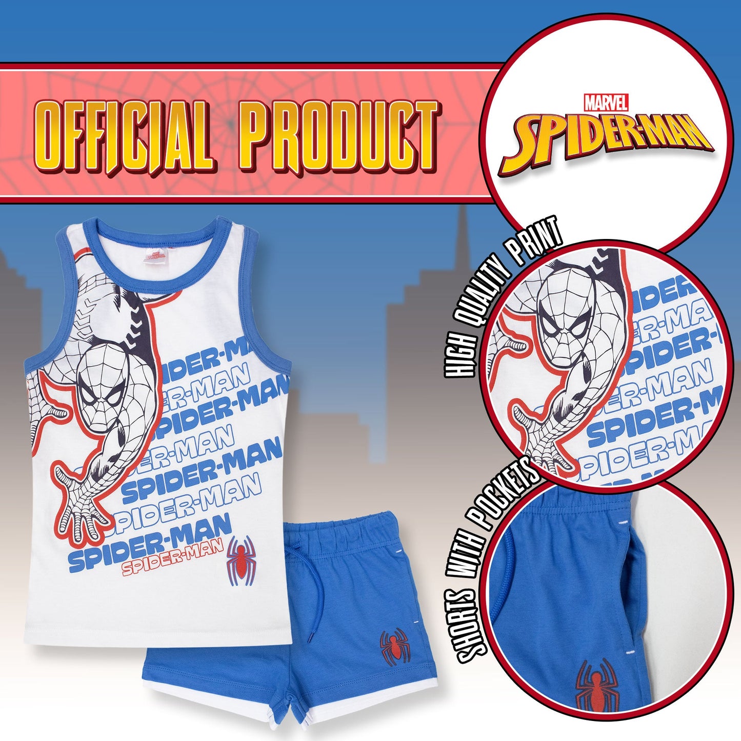 Completo bambino Marvel Spiderman canotta e pantaloncino estivo in cotone 7089