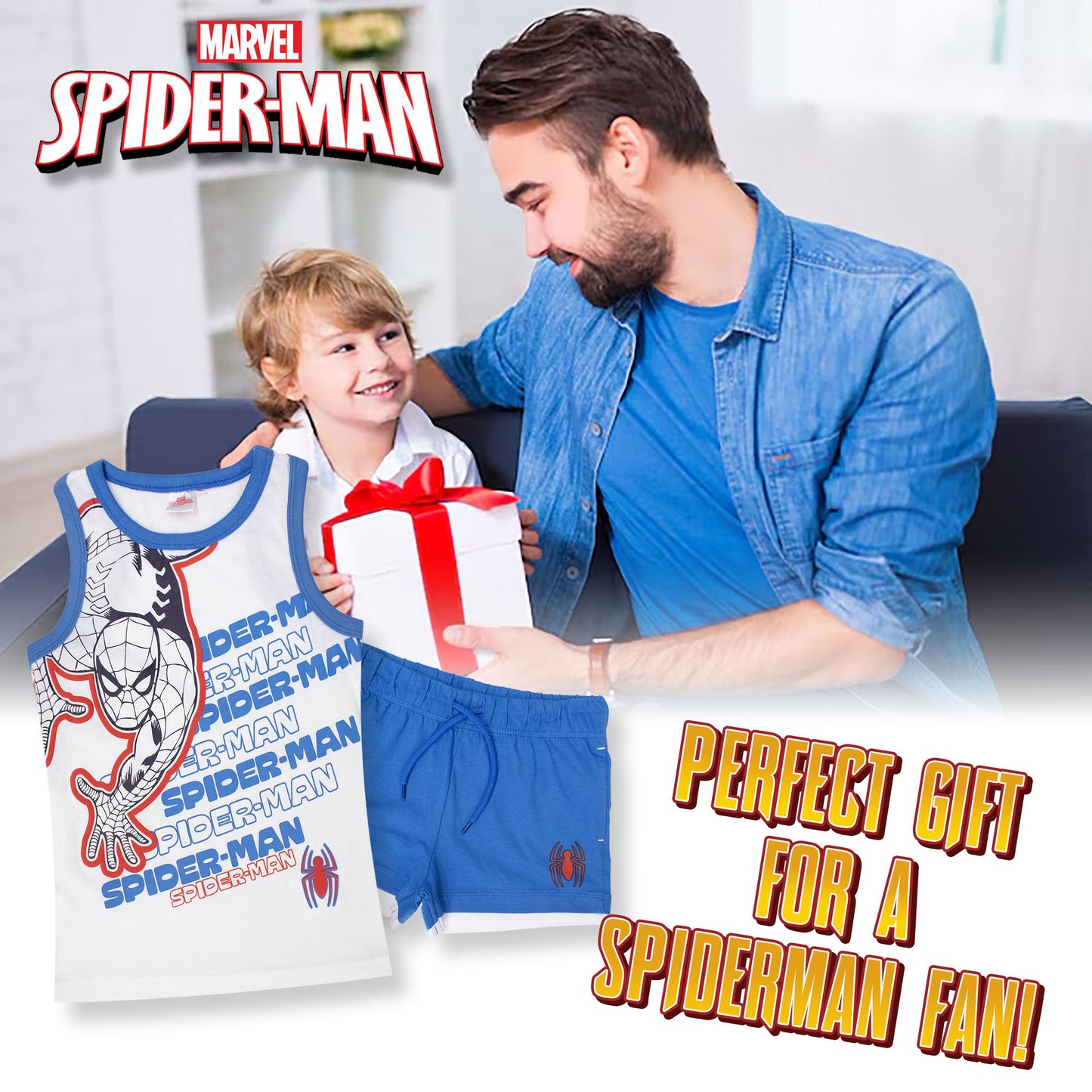 Completo bambino Marvel Spiderman canotta e pantaloncino estivo in cotone 7089