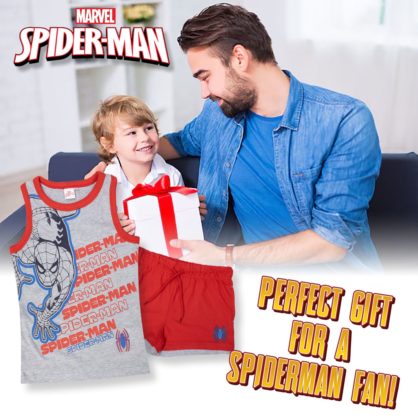 Completo bambino Marvel Spiderman canotta e pantaloncino estivo in cotone 7089