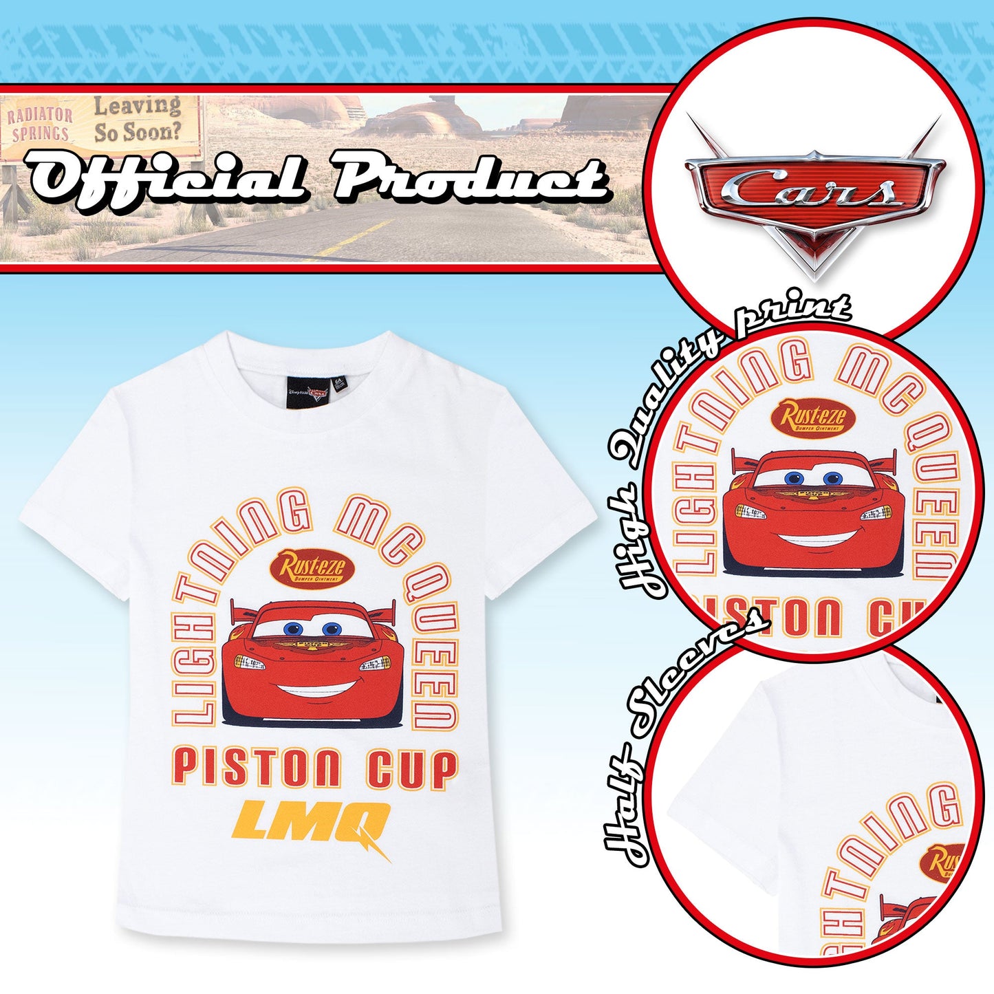 T-shirt Disney Cars maglia bambino mezze maniche in cotone 7090