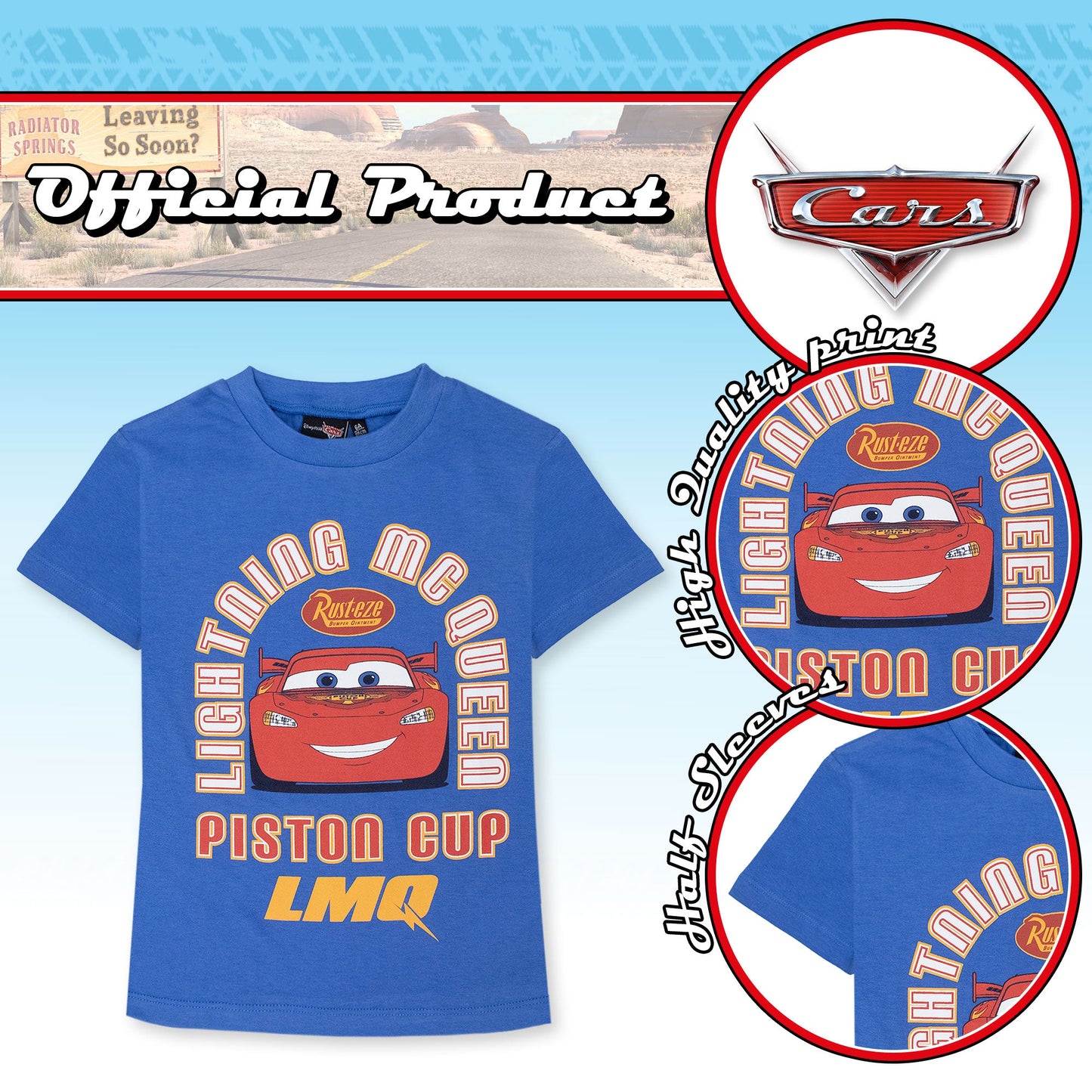 T-shirt Disney Cars maglia bambino mezze maniche in cotone 7090