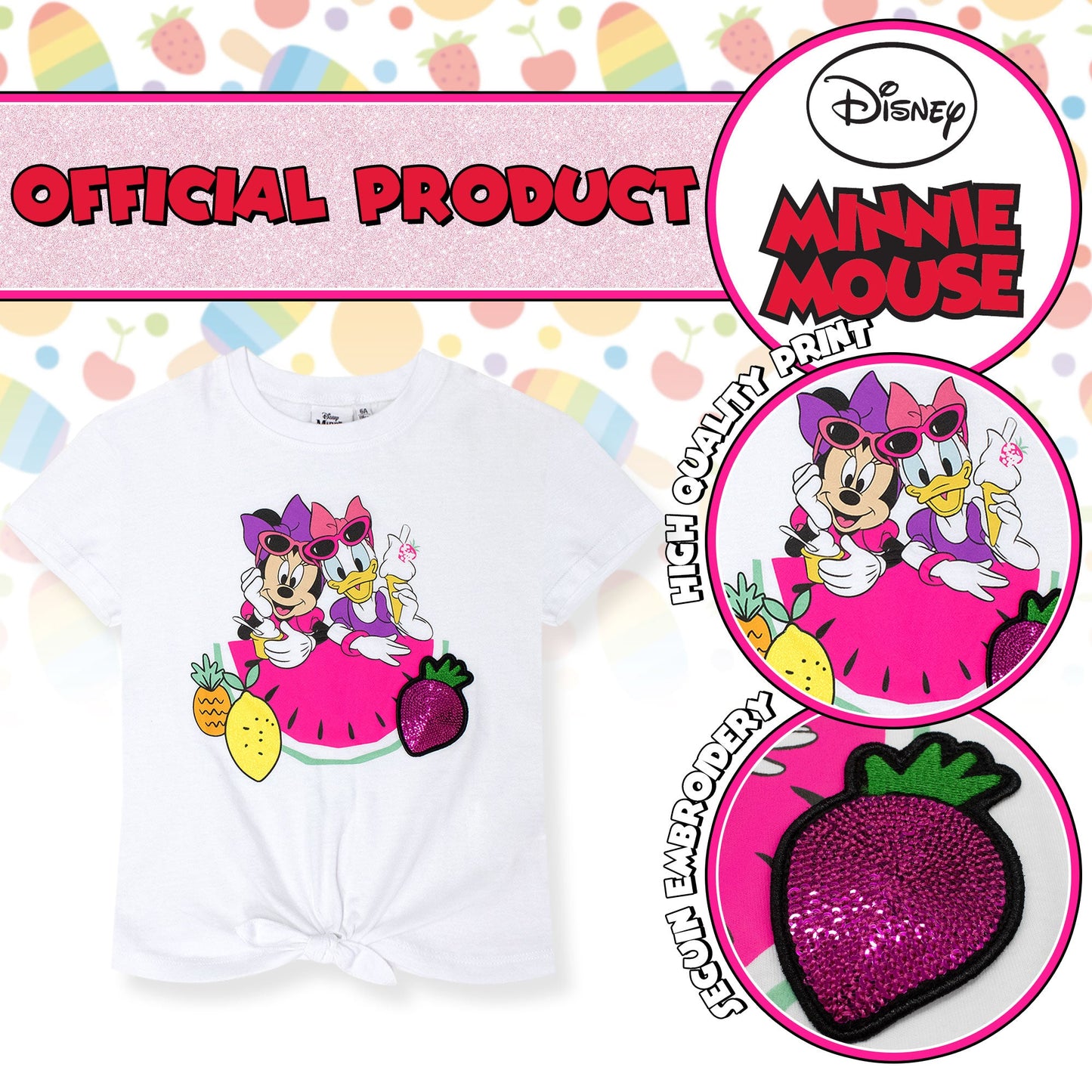 T-shirt Disney Minnie Mouse e Paperina bambina maglia maniche corte cotone 7091