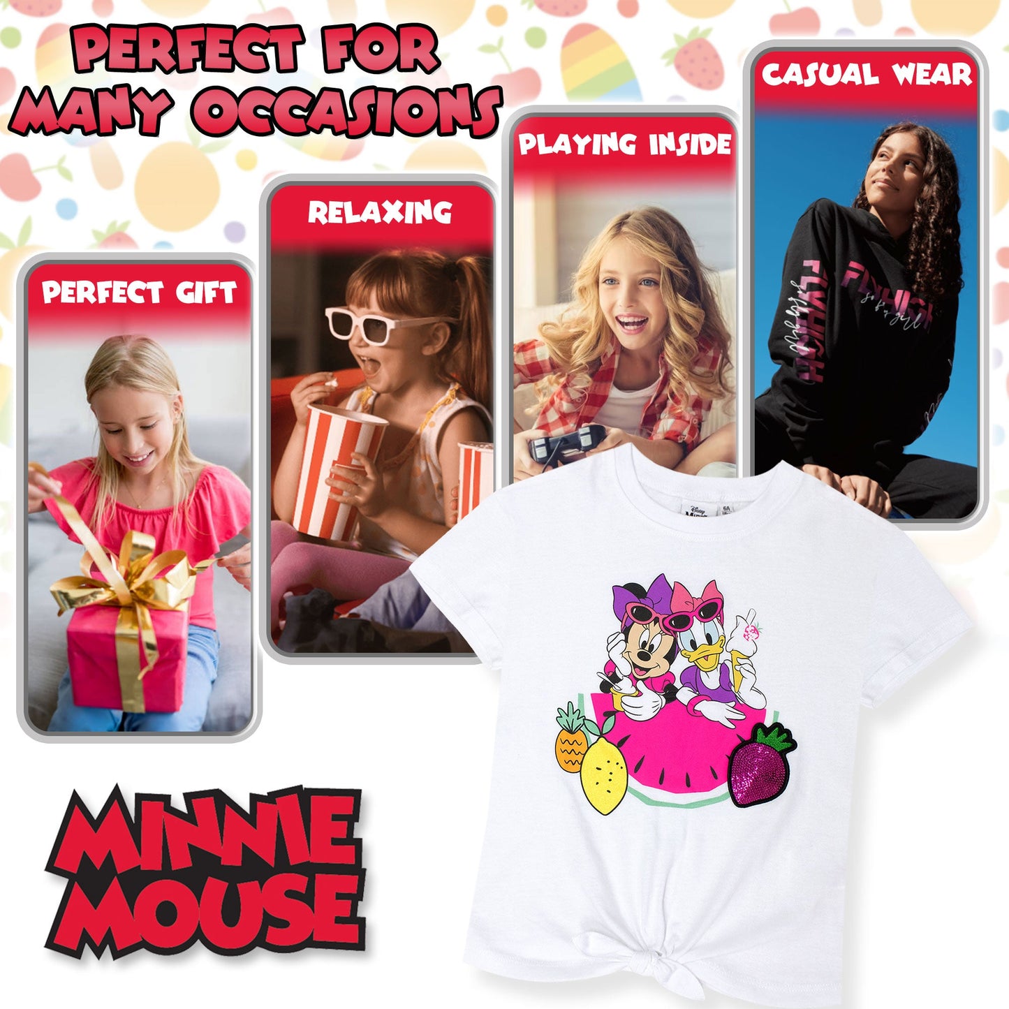 T-shirt Disney Minnie Mouse e Paperina bambina maglia maniche corte cotone 7091