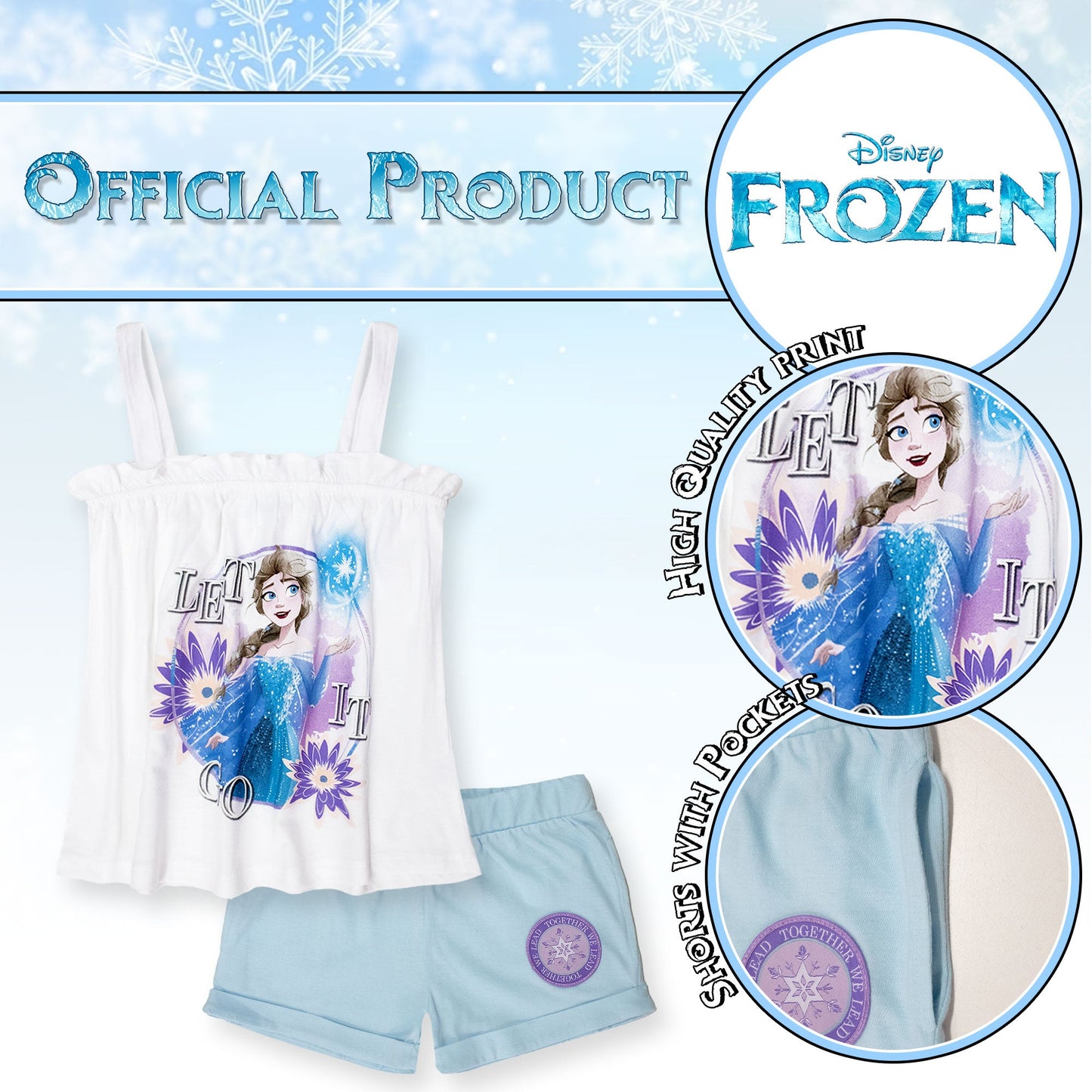 Completo bambina Disney Frozen Elsa estivo maglia e short in cotone 7093