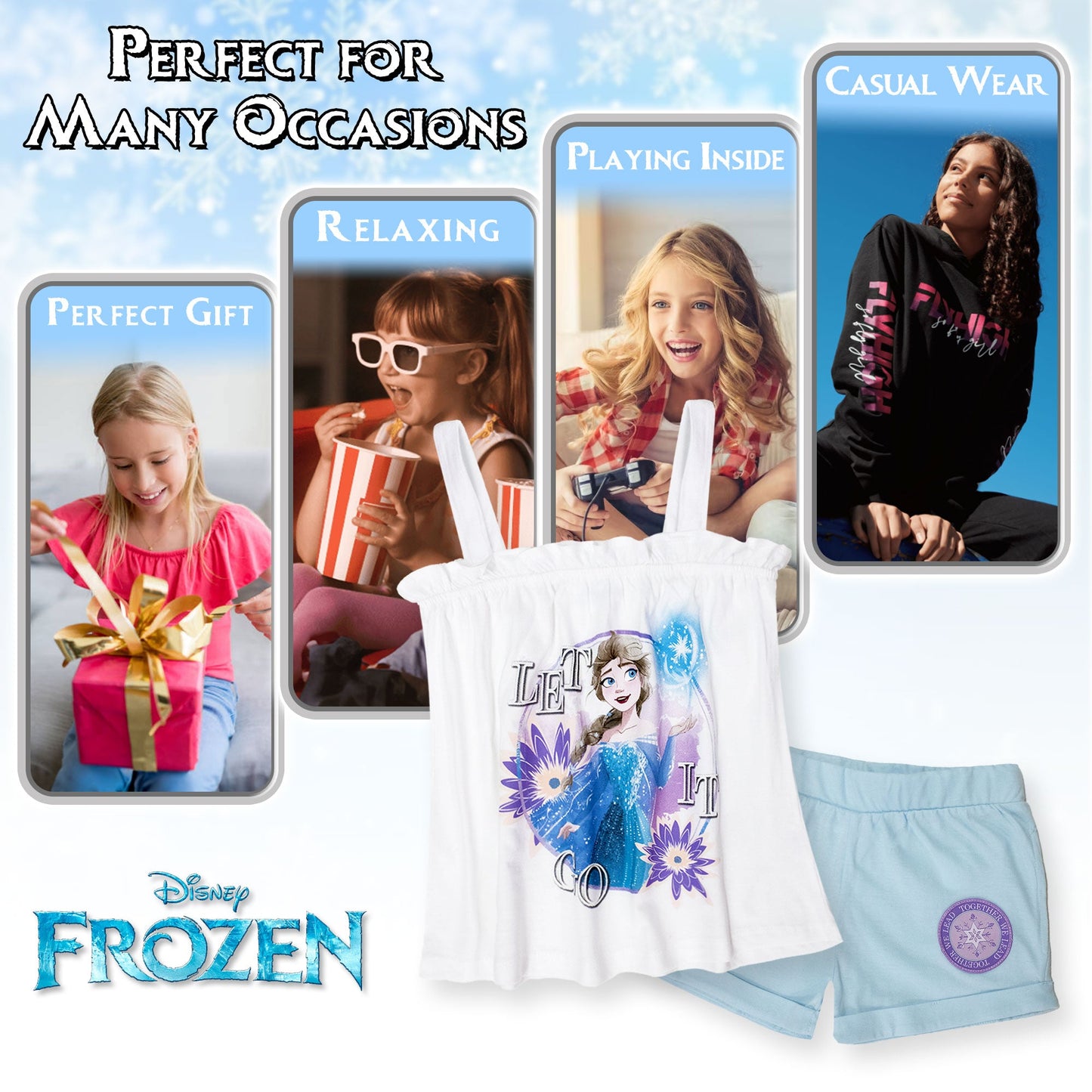 Completo bambina Disney Frozen Elsa estivo maglia e short in cotone 7093