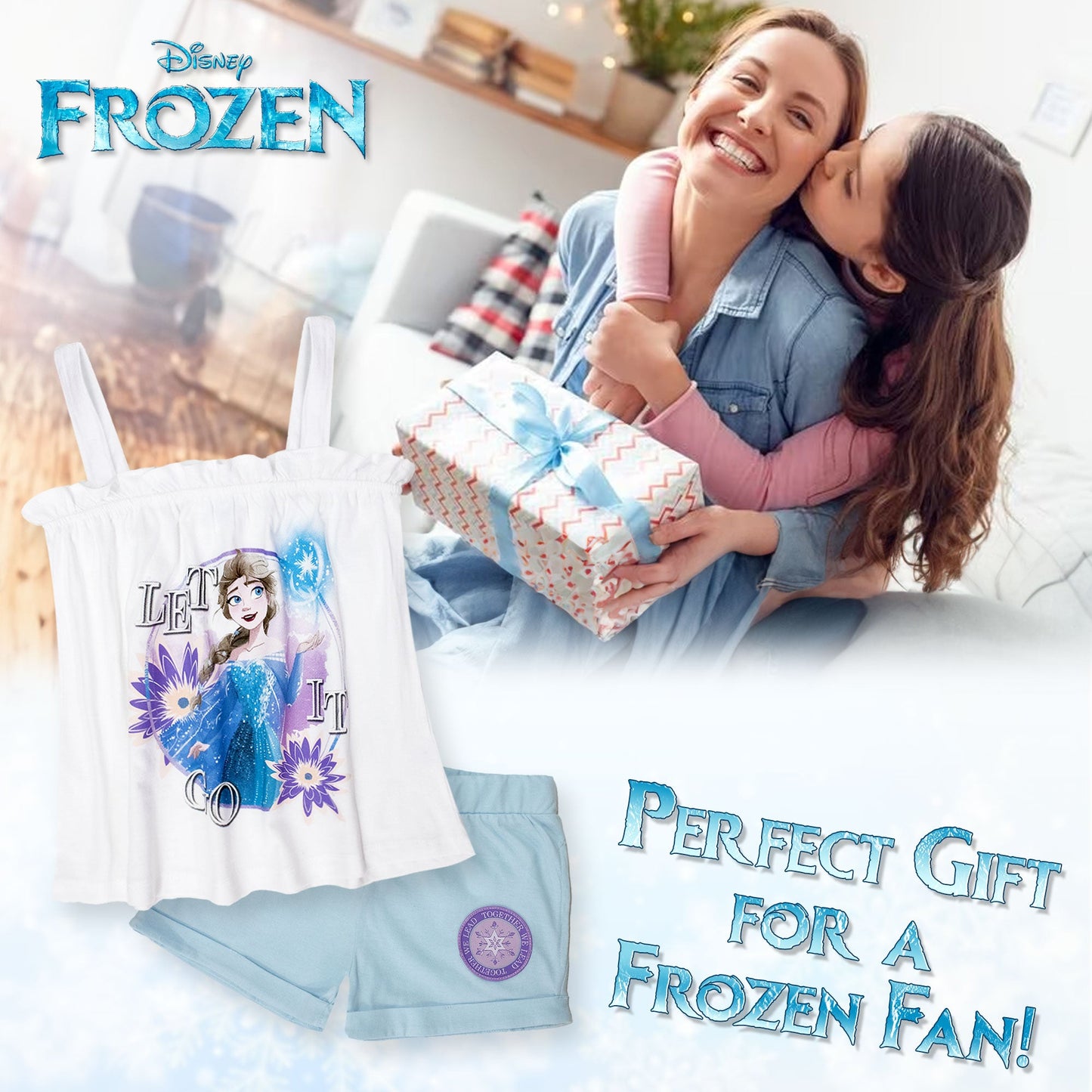 Completo bambina Disney Frozen Elsa estivo maglia e short in cotone 7093