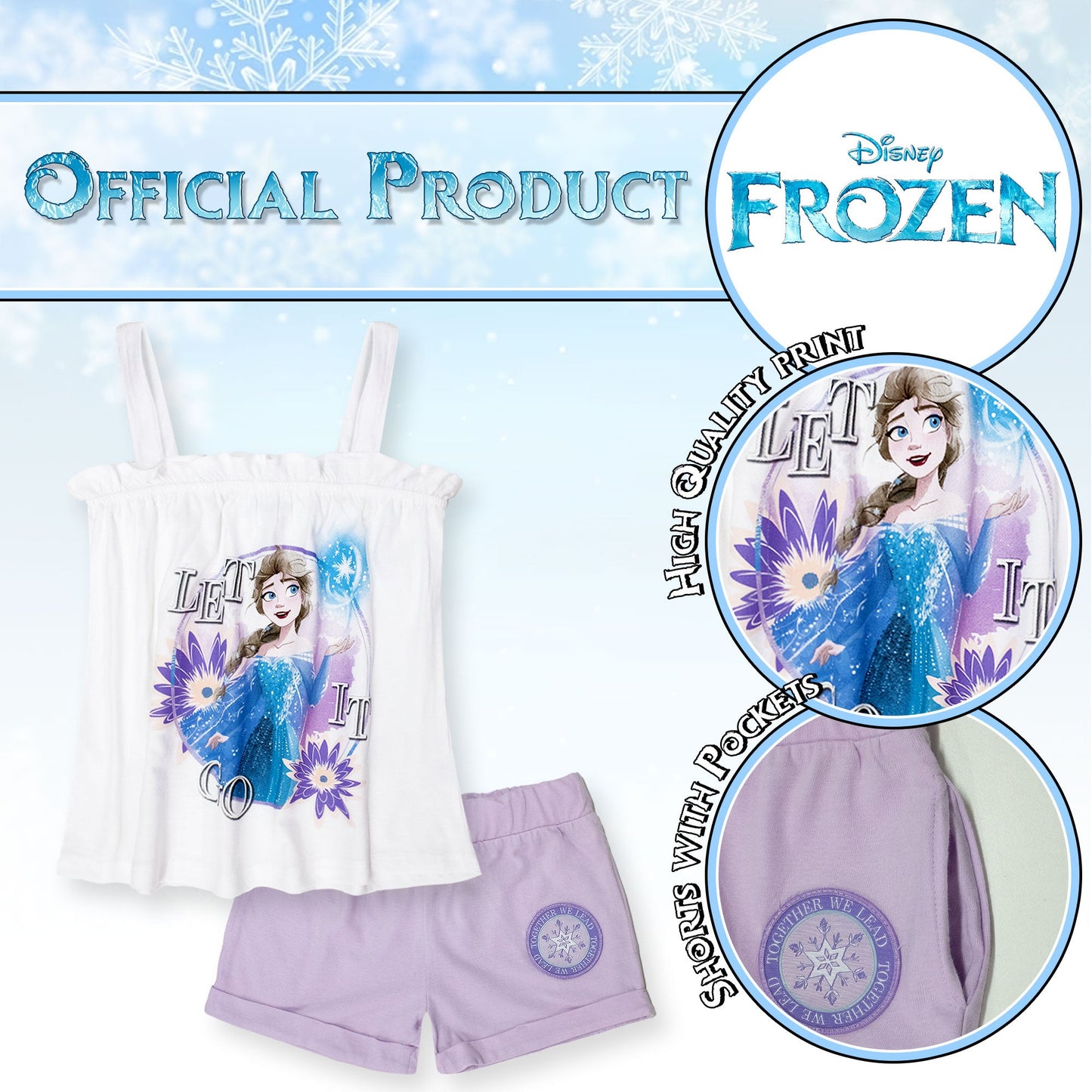 Completo bambina Disney Frozen Elsa estivo maglia e short in cotone 7093
